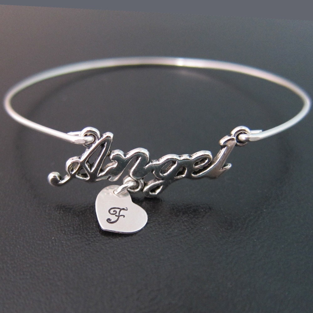 Personalized Angel Wing Bracelet Wire Charm Bangle Angel Wing Jewelry Sterling Silver Bangle Angel Bangle Sterling Silver Charm Bangle