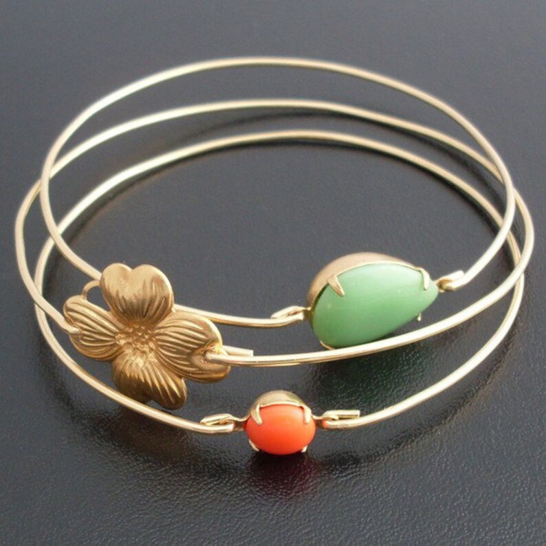Spring Flower Bangle Bracelet Set Spring Bridesmaid Jewelry Etsy
