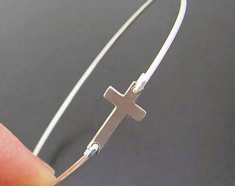 Sterling Silver Cross Bracelet Women Sideways Cross Christmas Gift for Mother Friend Coworker Boss Her Religious Jewelry Religious Gift Mom