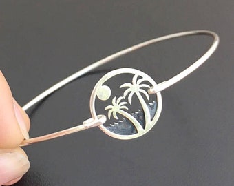 Palm Tree Bracelet Sterling Silver Palm Tree Jewelry Tropical Ocean Jewelry for Women Beach Jewelry Bracelet Sunset Jewelry Sunrise Jewelry