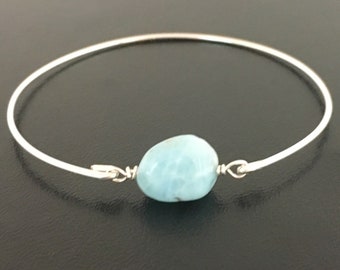 Larimar Bracelet for Women Light Blue Bracelet Larimar Gift Larimar Bangle Bracelet Nugget Jewelry Nugget Bracelet Blue Gemstone Bracelet