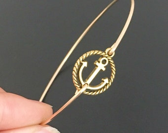 Mini Anchor Bracelet Gold Tone Charm Bangle Jewelry Women Navy Mom Bracket Navy Wife Nautical Gift for her