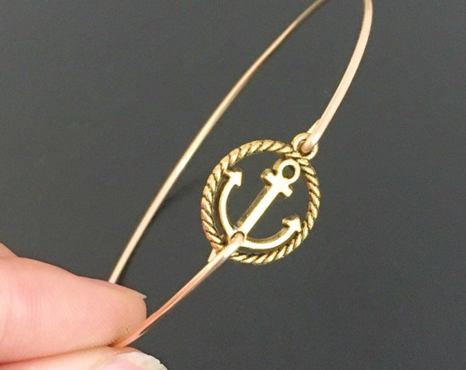 Mini Anchor Bracelet Gold Tone Charm Bangle Jewelry Women Navy Mom Bracket Navy Wife Nautical Gift for her