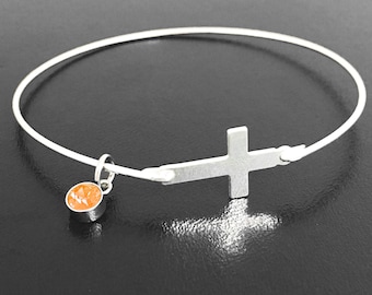 Pulsera de cruz de plata esterlina con piedra de nacimiento de cristal Sim, pulsera de Pascua para mujer, regalo de Pascua para mamá, madre, mujeres adultas, joyería de Pascua