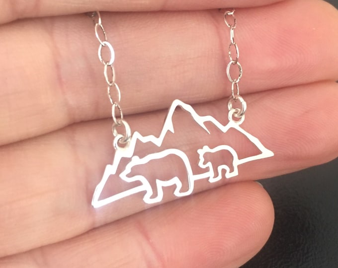 Mountain Mama Bear with 1 Cub Necklace New Mom Necklace Baby Shower Gift First Time Mother Necklace Expecting Mother Necklace Expectant Mom