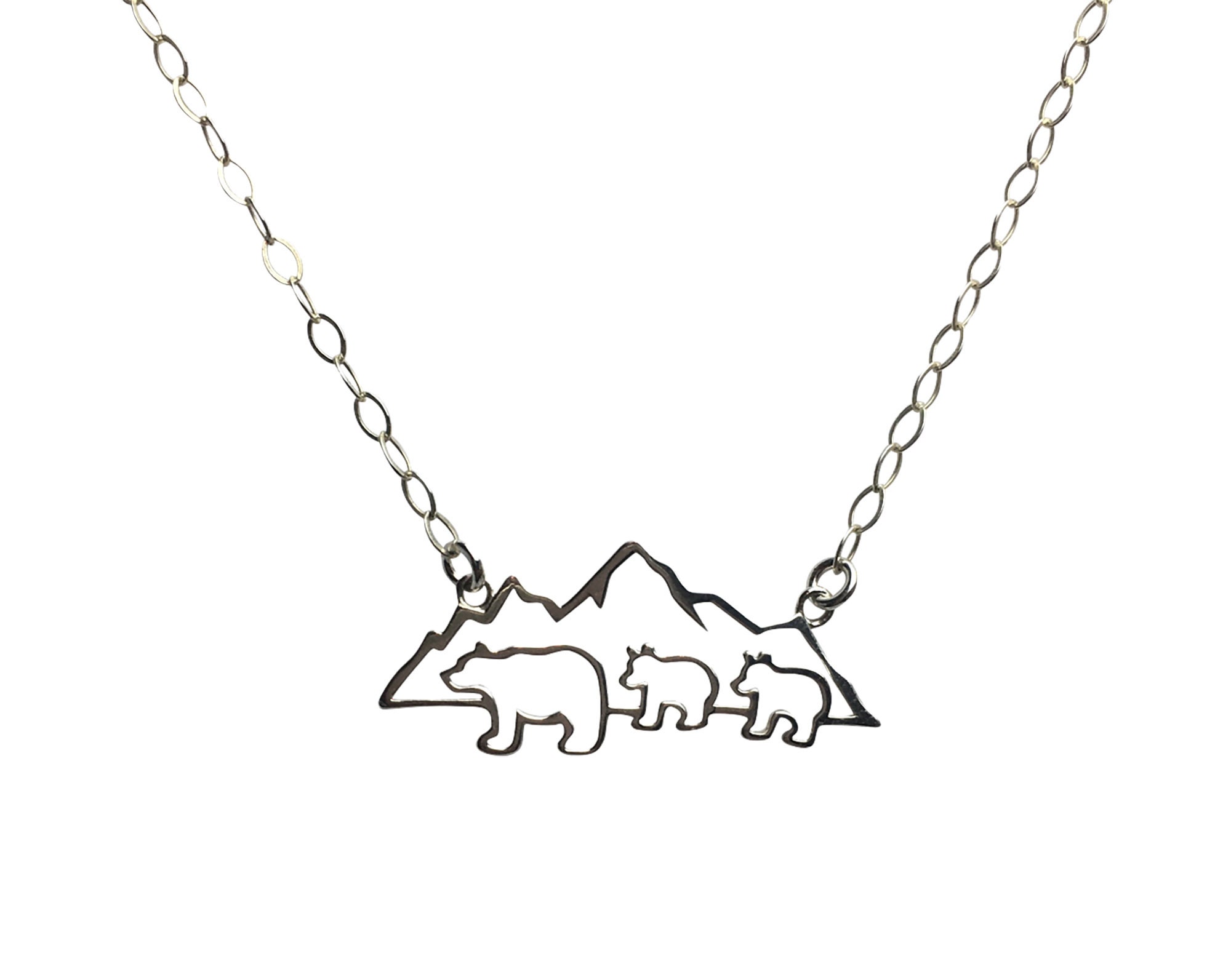 Mountain Mama Bear With 2 Cubs Necklace 