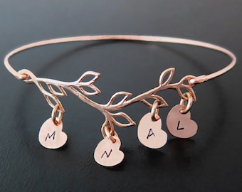 Rose Gold Family Bracelet Kids Initials Personalized Jewelry Grandma Nonni Nonnie Memere Grandmother Family Tree Gift Mothers Day Bracelet