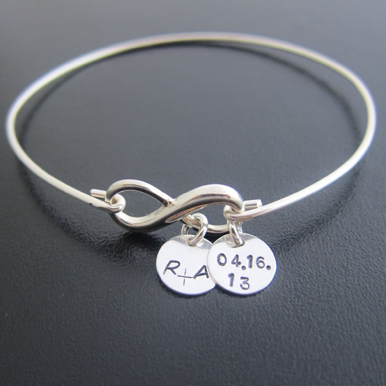 Sterling Silver Bride Bracelet Gift Infinity Bracelet with Charms Wedding Date /& Initials Bride Gift From Mother Father Mom Dad to Daughter