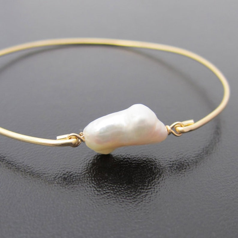 Cultured Freshwater Keshi Pearl Bracelet Keshi Pearl Jewelry Mother of the Groom Gift Mother of the Bride Gift for Mom Wedding Pearl Bangle image 3