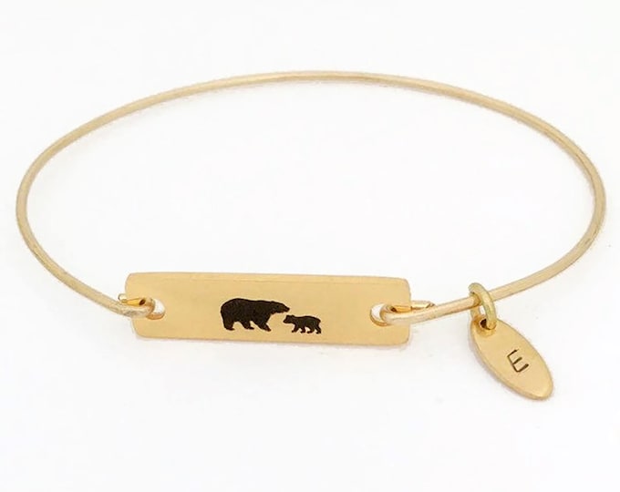 Mamma Bear Bracelet w/ Kids Initial New Mom Bracelet Push Gift Present Jewelry Your Wife Sister in Law Daughter First Time Mothers Day Gift