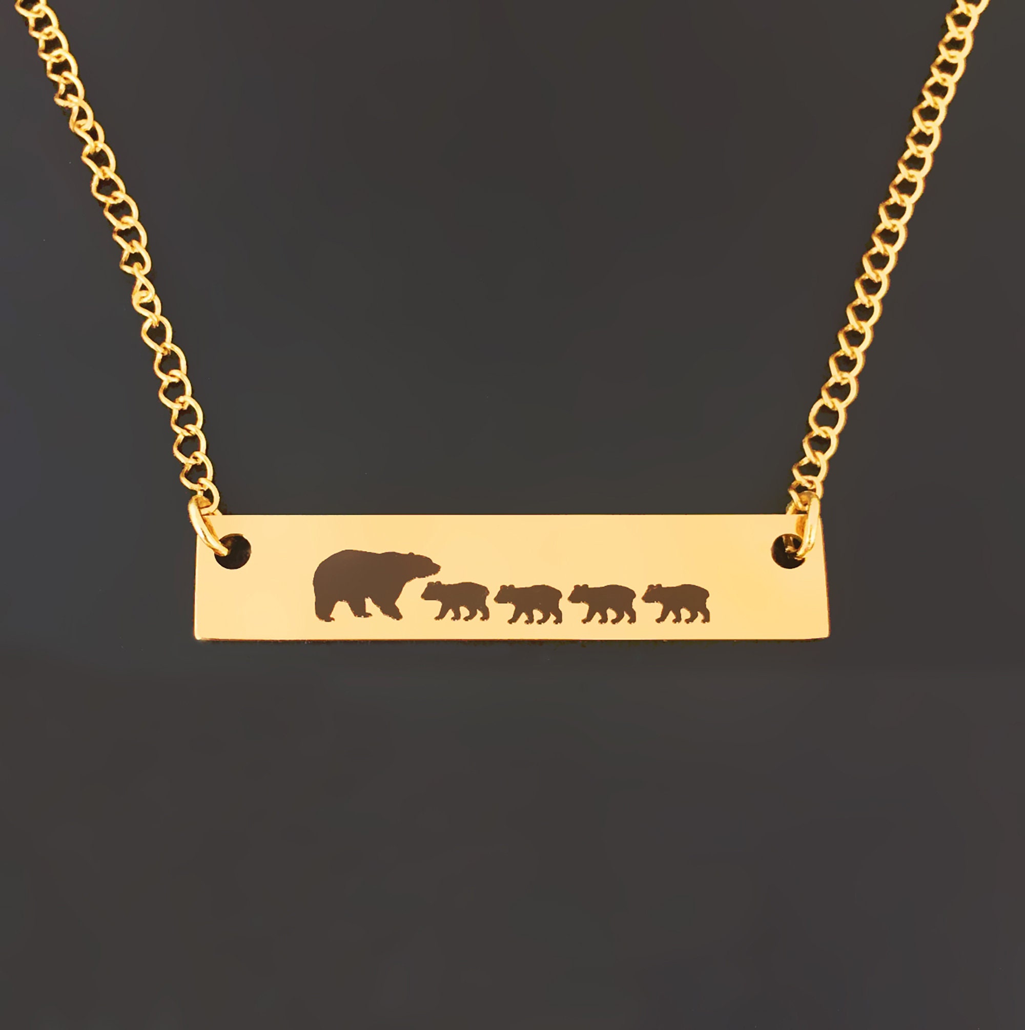 14K Gold Bruin Bear Charm Necklace (Engravable) – Nana Bijou