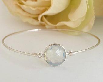 Opalite Bracelet Sterling Silver April Birthday Bracelet April Birthday Jewelry April Birthday Gift April Birthstone Opalite Gemstone Bangle