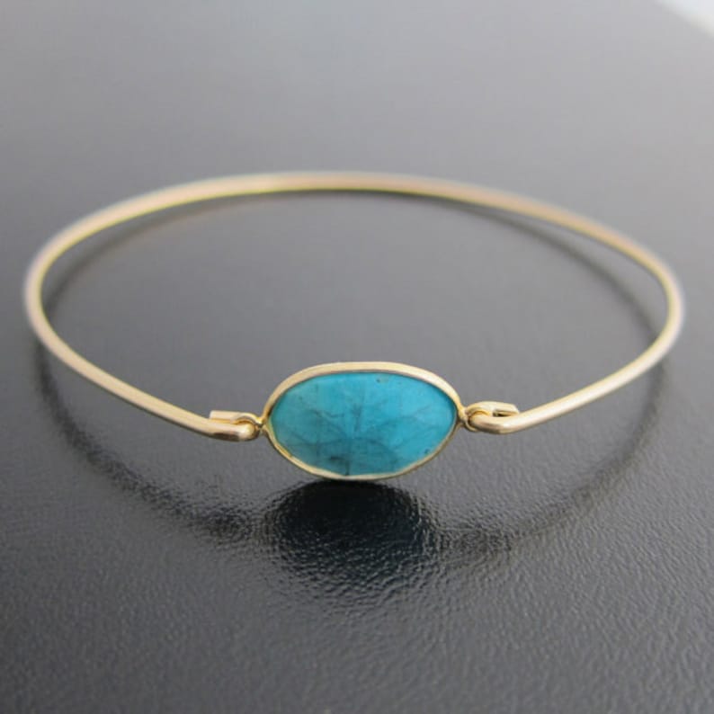 Turquoise Bracelet 14k Gold Filled Band Turquoise Bangle Turquoise Jewelry December Birthstone Jewelry Stabilized Turquoise Gemstone Bangle image 2