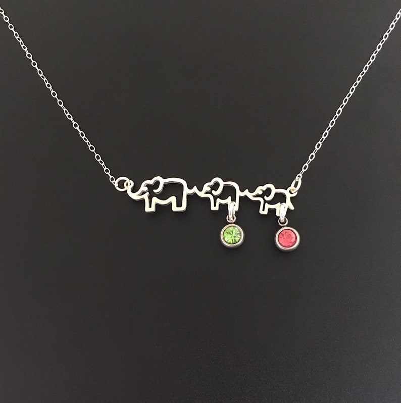 Mom & Baby Elephants Necklace Mothers Day Gift Idea 2024 my Wife Mom Mother in law Sister Daughter Grandma Myself Sim Birthstone Necklace image 5