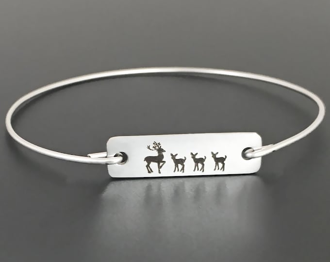 Mama with 3 Baby Reindeer Christmas Jewelry Holiday Jewelry Gift Mom Women Her Christmas Bangle Bracelet Winter Fashion Fun Stocking Stuffer