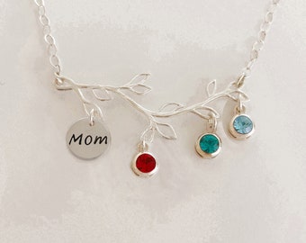 Collier de famille, cadeau fête des mères, fille et fils, collier fête des mères en argent sterling pour enfants avec breloques pour le mois de naissance de l'enfant, sim pierres de naissance