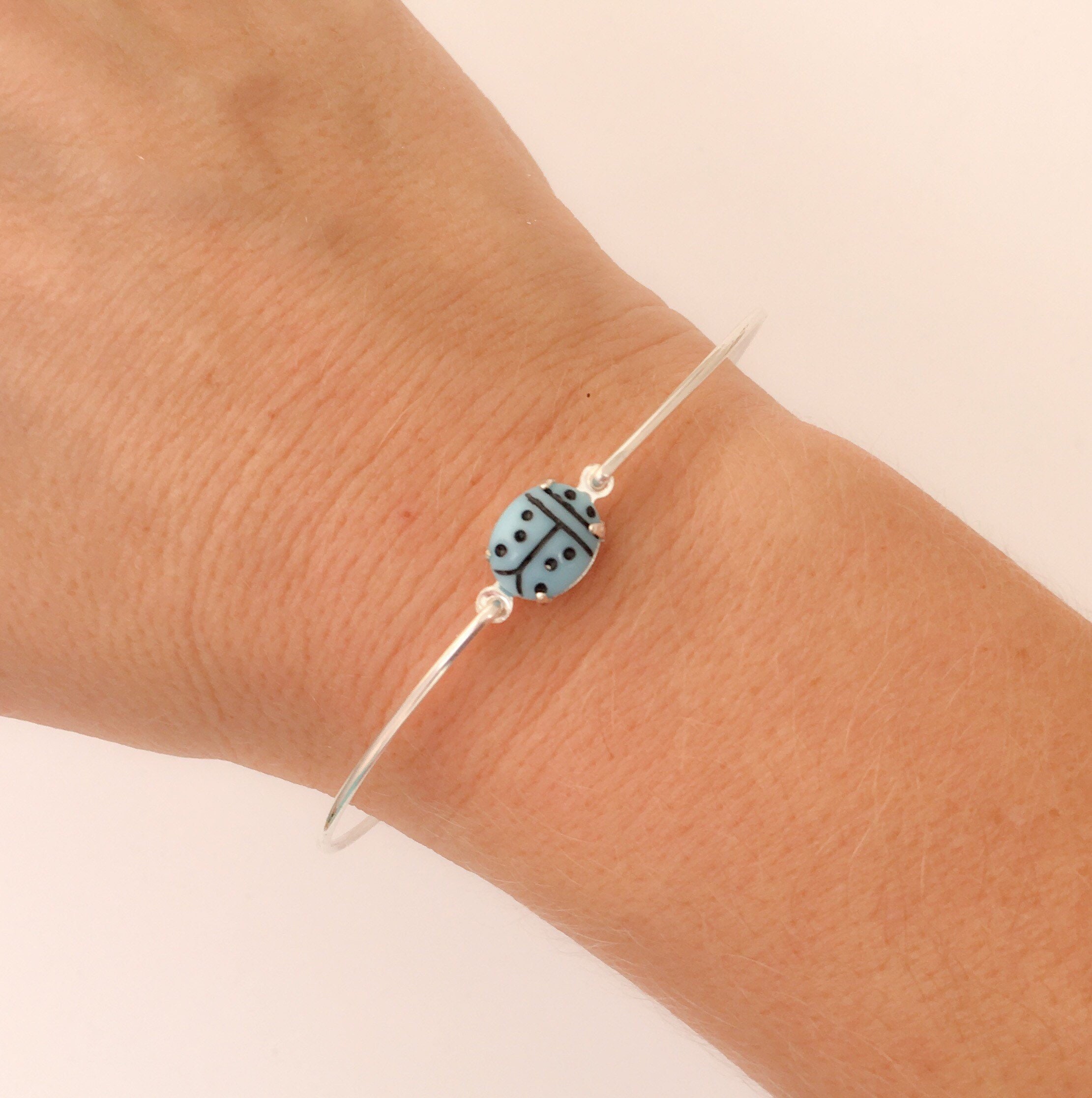 Ladybug Bracelet - Ladybug Charm - Ladybug Pendant - Ladybug Jewelry -  Silver Ladybug Bangle - Ladybird Bracelet - Ladybird Bangle Charm