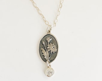 April Birth Flower Daisy Necklace Sterling Silver with Crystal Birthstone Flower April Birthday Gift Her Friend April Necklace