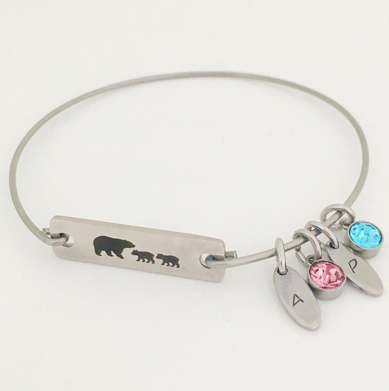 Mama Bear Bracelet Initial & Sim Birthstone Bracelet Custom Mothers Day Gift New Mom First Time Mom Jewelry from Son Daughter Baby Toddler image 3