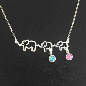 Mom & Baby Elephants Necklace Mothers Day Gift Idea 2024 my Wife Mom Mother in law Sister Daughter Grandma Myself Sim Birthstone Necklace image 8