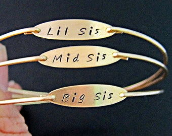 3 Sisters Bangle Bracelet Set Custom Christmas Gifts for Sisters Family Jewelry Sister Xmas Gifts Sister Jewelry Big Sis, Mid Sis & Lil Sis