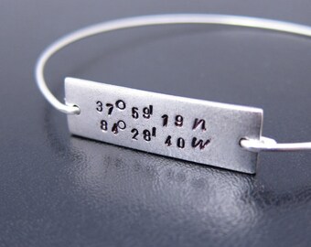 Coordinate Bracelet, Coordinate Jewelry, GPS Coordinates Gift, GPS Bracelet, Silver, Latitude Longitude Bracelet, Latitude Longitude Jewelry