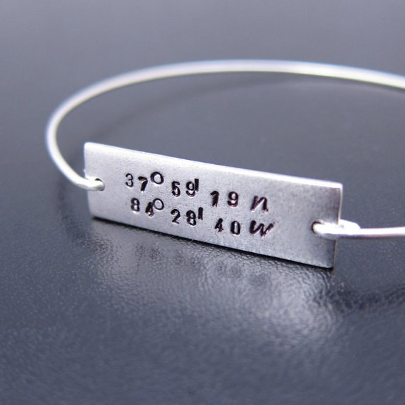 Coordinate Bracelet, Coordinate Jewelry, GPS Coordinates Gift, GPS Bracelet, Silver, Latitude Longitude Bracelet, Latitude Longitude Jewelry image 1