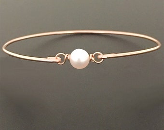 14k ROSE Gold Filled Cultured Freshwater Pearl Bracelet Dainty Bracelet for Women Simple Bridesmaid Bracelet Gift Rose Gold & Pearl Wedding