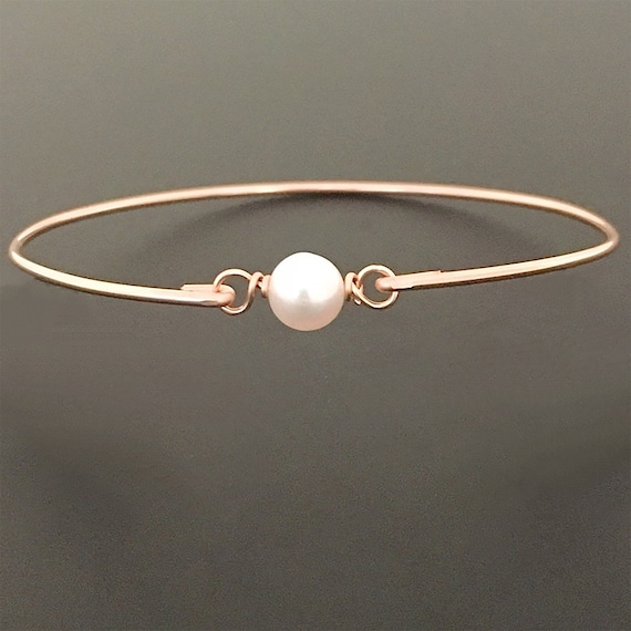 14k ROSE Gold Filled Cultured Freshwater Pearl Bracelet Dainty Bracelet for Women Simple Bridesmaid Bracelet Gift Rose Gold & Pearl Wedding