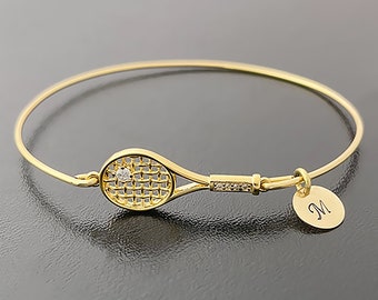 Personalized Tennis Charm Bracelet Bangle with Initial & Team Grad Year Tennis Gifts Teen Girl Her Senior Team Gifts Women's Tennis Bracelet
