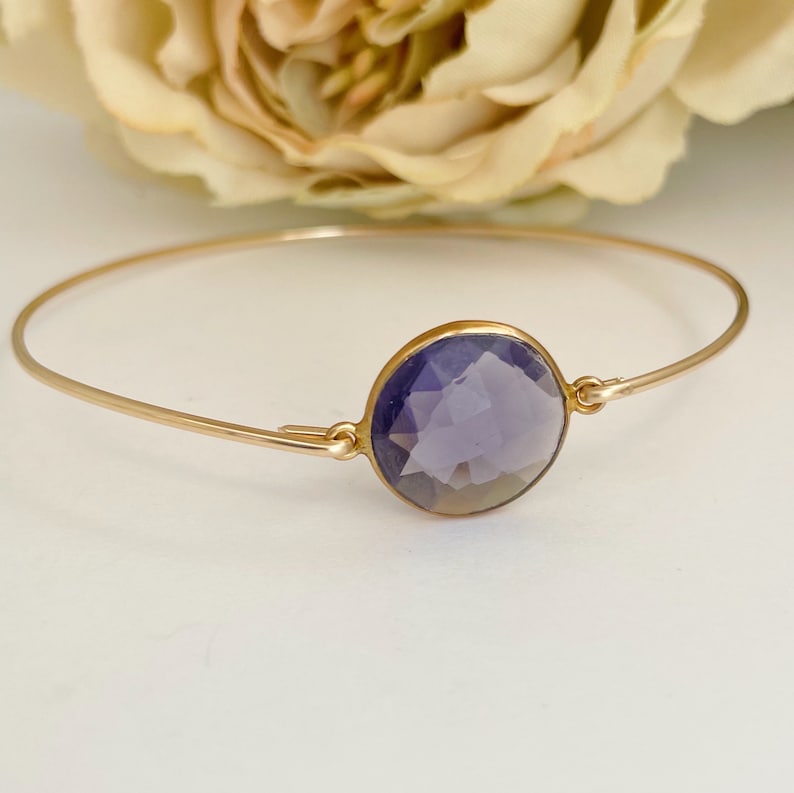 Amethyst Gemstone Bracelet Amethyst Jewelry February Birthstone February Birthday Gift for Her Purple Amethyst Bracelet Bangle image 1