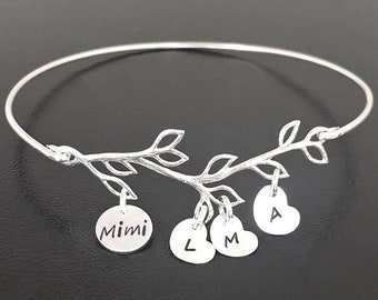 Mimi Family Tree Bangle Birthday Gift for Mimi Personalized Gift Custom Mimi Bracelet with Grandkids Initial Charms Mimi Birthday Present