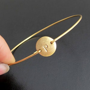 Cursive Initial Bracelet Personalized Bracelet for Women Gold Plated Disc Hand Stamped Bracelet Bangle Custom Initial Bracelet Custom Bangle image 2
