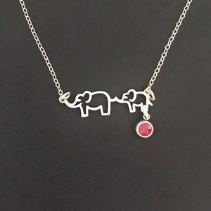 Mom & Baby Elephants Necklace Mothers Day Gift Idea 2024 my Wife Mom Mother in law Sister Daughter Grandma Myself Sim Birthstone Necklace image 6