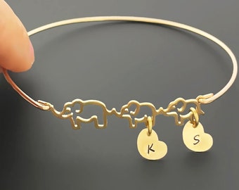 Heart Charm Elephant Bangle Valentines Day Gift Idea for Mom Wife Sister Valentines Day Jewelry Mothers Bracelet Valentines Day Bracelet Mom