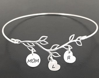 Sterling Silver Mom Bracelet Custom Mothers Day Bracelet Personalized Mothers Day Jewelry Kids Initials Christmas Gift Mother in Law Grandma