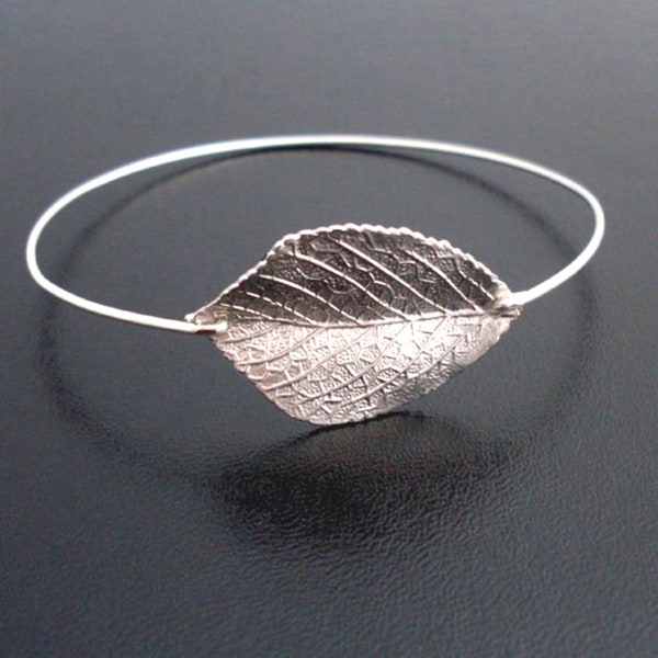 Leaf Bracelet, Leaf Bangle Bracelet, Bridal Nature Gift, Aspen Leaf Jewelry, Aspen Bracelet, Nature Jewelry for Women, Frosted Willow