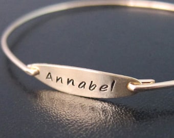 Personalized Name Bracelet 14k Gold Filled Name Plate Bracelet Hand Stamped Bracelet Name Bangle Bracelet for Women Name Jewelry Bracelet