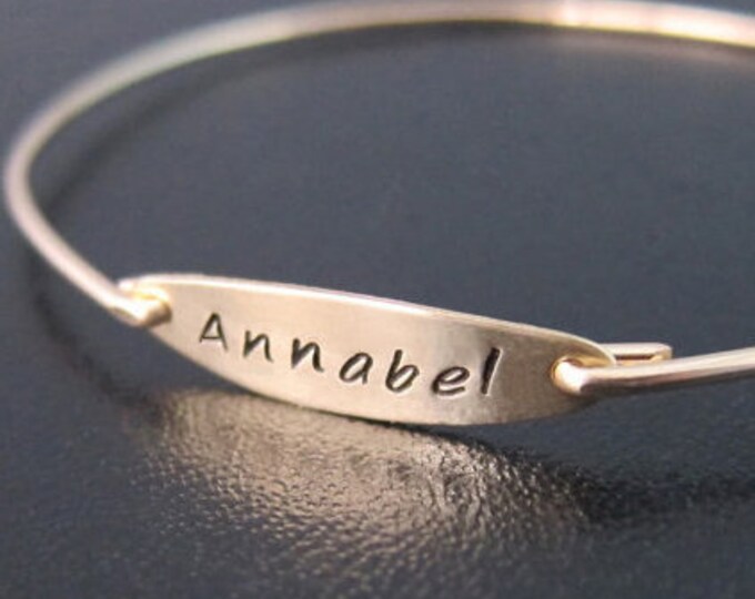 Personalized Name Bracelet 14k Gold Filled Name Plate Bracelet Hand Stamped Bracelet Name Bangle Bracelet for Women Name Jewelry Bracelet