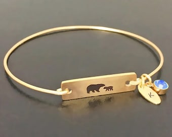 Bijoux fête des mères maman ours Idée cadeau fête des mères de tout-petit fils fille enfant bébé garçon fille initiale & Sim pierre de naissance bracelet jonc