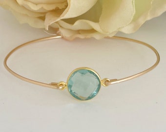 Aquamarine Bracelet Gold March Birthday Bracelet March Birthday Jewelry March Birthday Gift March Birthstone Aquamarine Gemstone Bangle