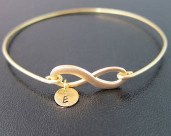 Infinity Bracelet Wedding Gift for Bridesmaid Gift Unique Monogram Bracelet for Women Gold Tone Infinity Knot Bracelet Personalized Gift Her