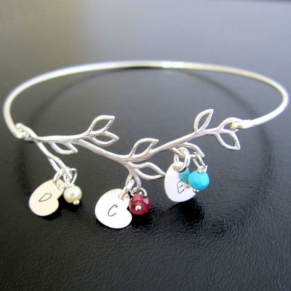 Family Bracelet With Initial Charms Sim Birthstones Bracelet