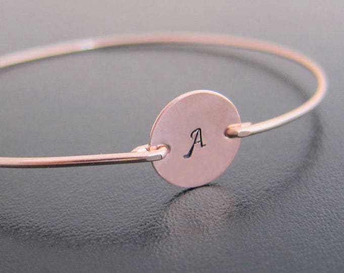 Personalized Rose Gold Bracelet for Women, Bridesmaid Jewelry Gift Rose Gold Bridesmaid Bracelet Bangle, Initial Bracelet, Rose Gold Jewelry