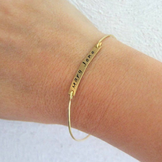 14k Gold Filled Name Bangle Bracelet Filled Gold Name Etsy