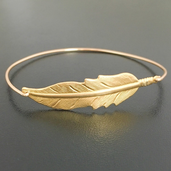 Feather Bracelet for Women Gold Tone Feather Jewelry Boho Hippie Gift for Women Nature Bracelet Nature Inspired Jewelry Feather Bangle