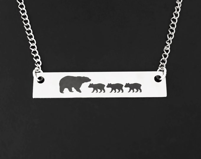 Mama Bear Necklace with 3 Cubs Womens Christmas Gift Mother Sister Best Friend Mom Her Christmas Present Momma Bear Necklace with Three Cubs
