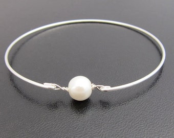 Cultured Freshwater Single Pearl Bracelet Dainty Pearl Bangle Simple Bracelet for Women Bangle Simple Bridal Bracelet Bridesmaid Bracelet
