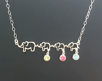 Elephants Custom Necklace Unique Present Mothers Day Gift Idea Wife Sister Daughter Aunt Mother in Law Mom of 1 to 3 Three Kids Boys Girls