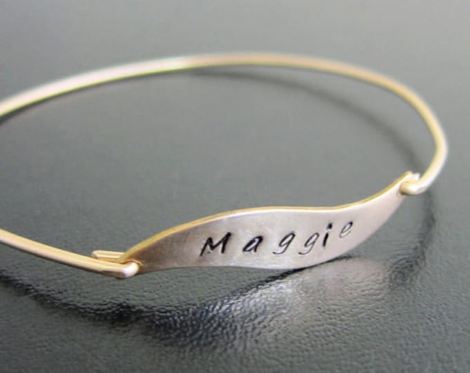 Name Jewelry, Hand Stamped Personalized Engraved Bracelet, Custom Engraved Jewelry, Wave Bracelet, Wave Jewelry, Name Bracelet, Wave Bangle